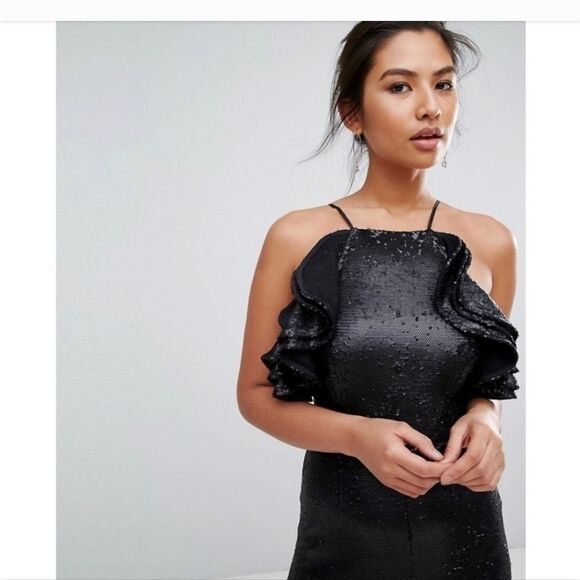 C/Meo collective sequin Ruffled halter  gown slit dress New With Tags - Picture 15 of 16